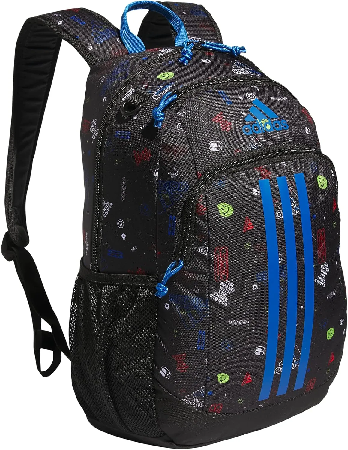 adidas Creator Laptop Backpack for Women and Men, Comfortable and Durable Small Athletic Bag, Icon Brand Love Black/Bright Royal Blue, One Size