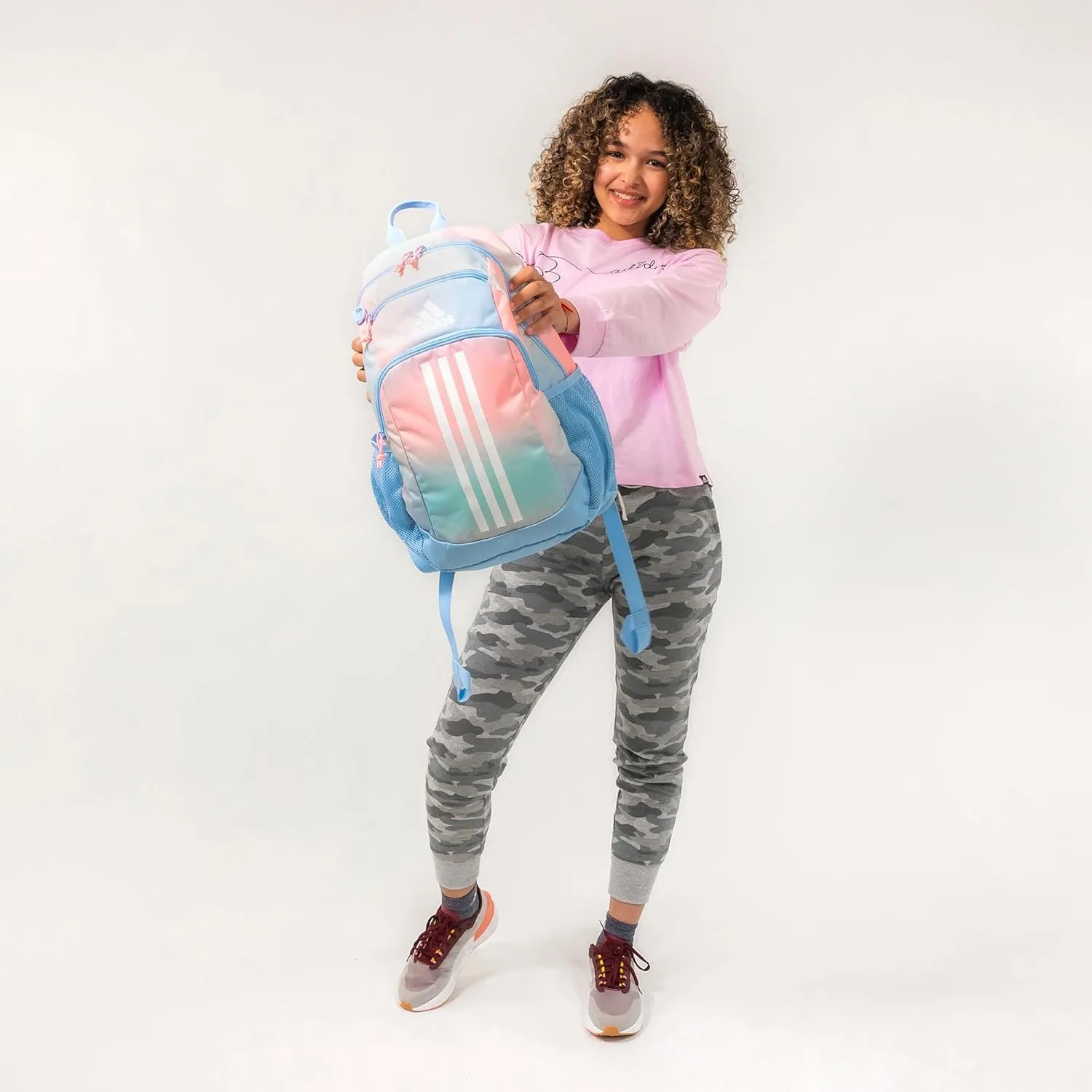 adidas Creator Laptop Backpack for Women and Men, Comfortable and Durable Small Athletic Bag, Stone Wash Rainbow/Grey/Almost Blue, One Size
