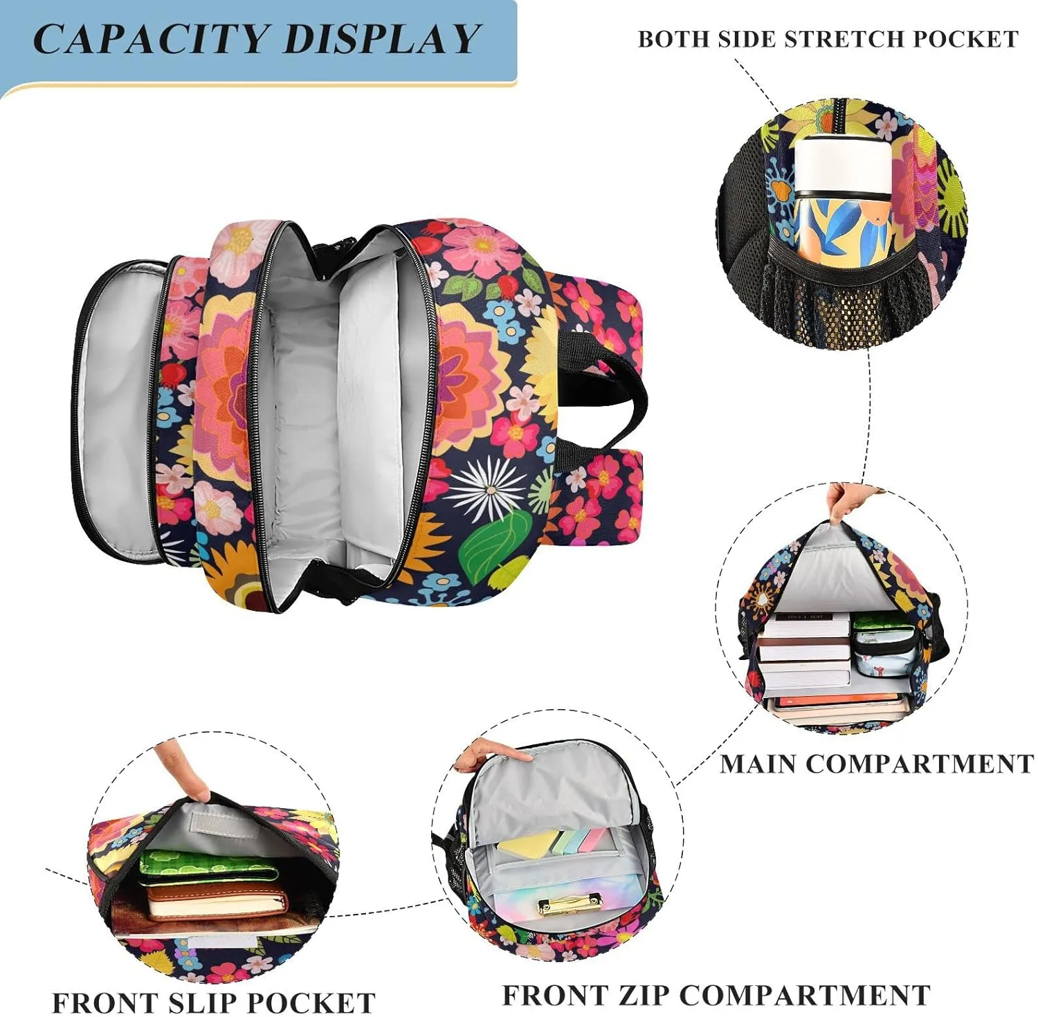 ALAZA Colorful Floral Backpacks Travel Laptop Backpack