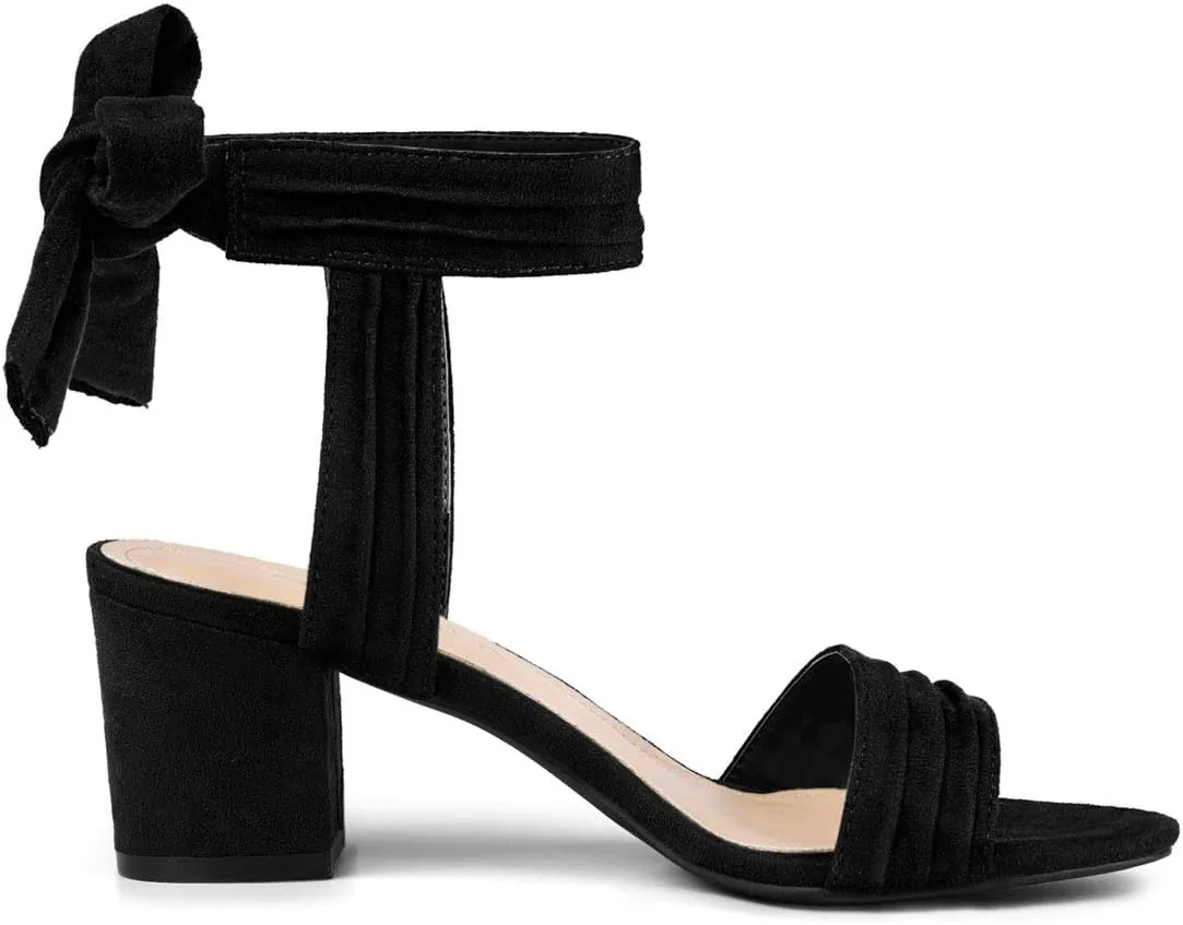 Allegra K Women's Open Toe Ankle Tie Back Block Heels Sandals