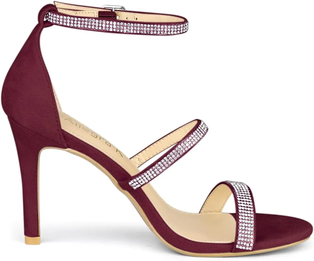 Allegra K Women's Rhinestone Ankle Strap Stiletto High Heels Sandals