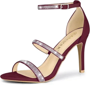 Allegra K Women's Rhinestone Ankle Strap Stiletto High Heels Sandals