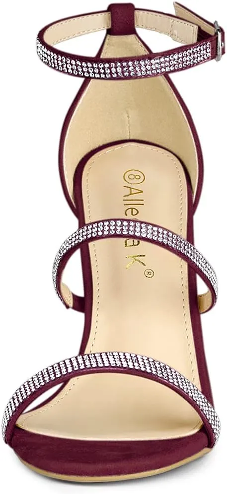 Allegra K Women's Rhinestone Ankle Strap Stiletto High Heels Sandals