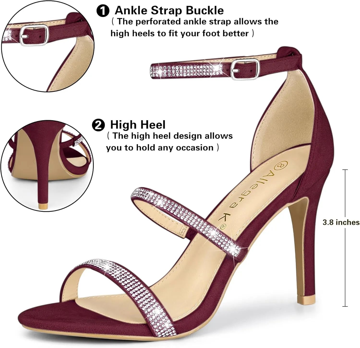Allegra K Women's Rhinestone Ankle Strap Stiletto High Heels Sandals