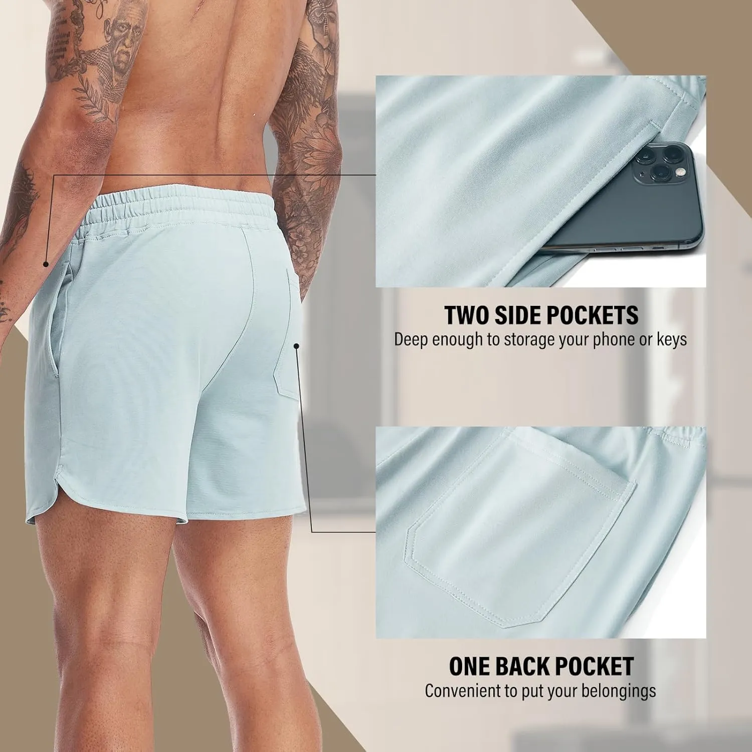 AMY COULEE Mens Workout Shorts 5 inch Cotton Sweat Shorts Athletic Gym Shorts with Pockets