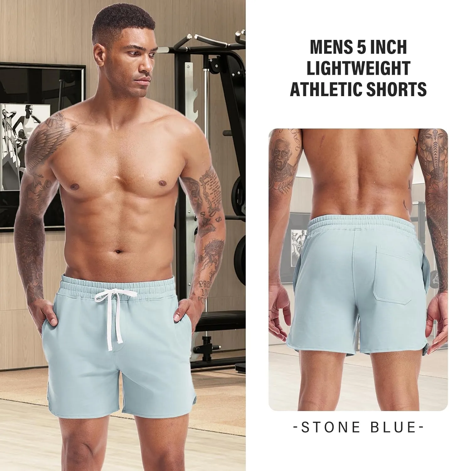 AMY COULEE Mens Workout Shorts 5 inch Cotton Sweat Shorts Athletic Gym Shorts with Pockets