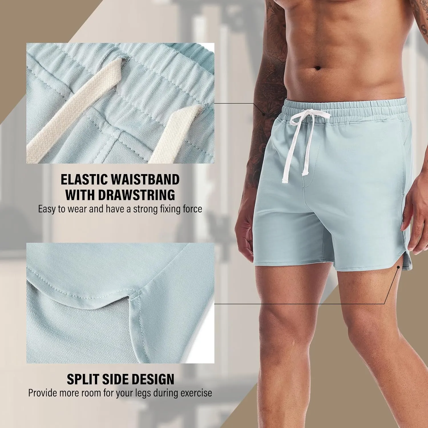 AMY COULEE Mens Workout Shorts 5 inch Cotton Sweat Shorts Athletic Gym Shorts with Pockets