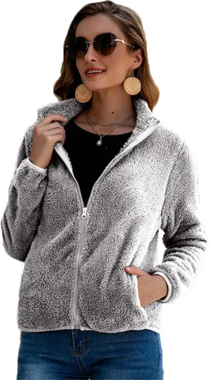 Andongnywell Women's Full Zip Up Sherpa Hoodie Fuzzy Fleece Jacket Fluffy Coat Overcoats with Pockets