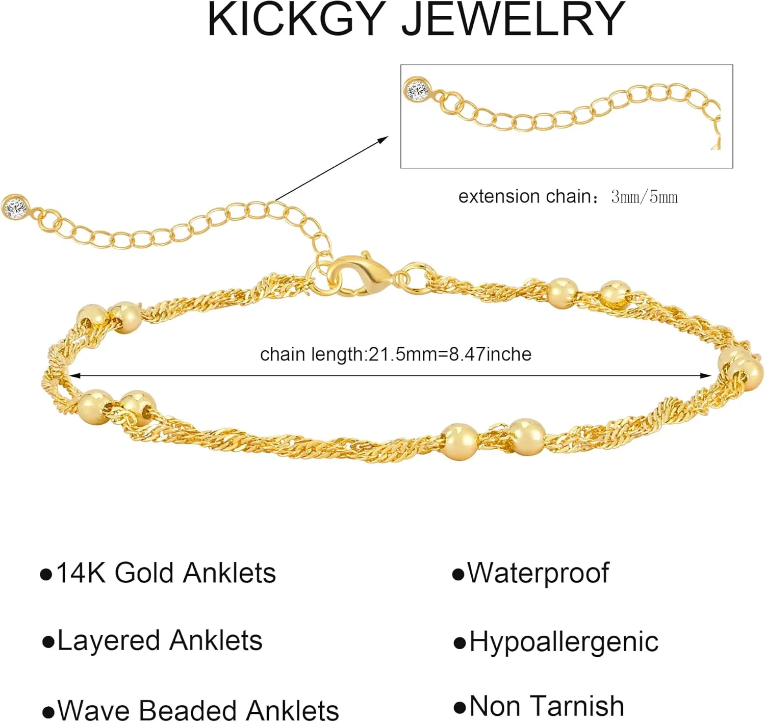 Ankle Bracelets for Women, Dainty 14K Gold Plated Beaded Chain Anklets Set Stackable Gold Anklets for Women Waterproof Layered Anklet Bracelet Cute Beach Summer Jewelry for Women