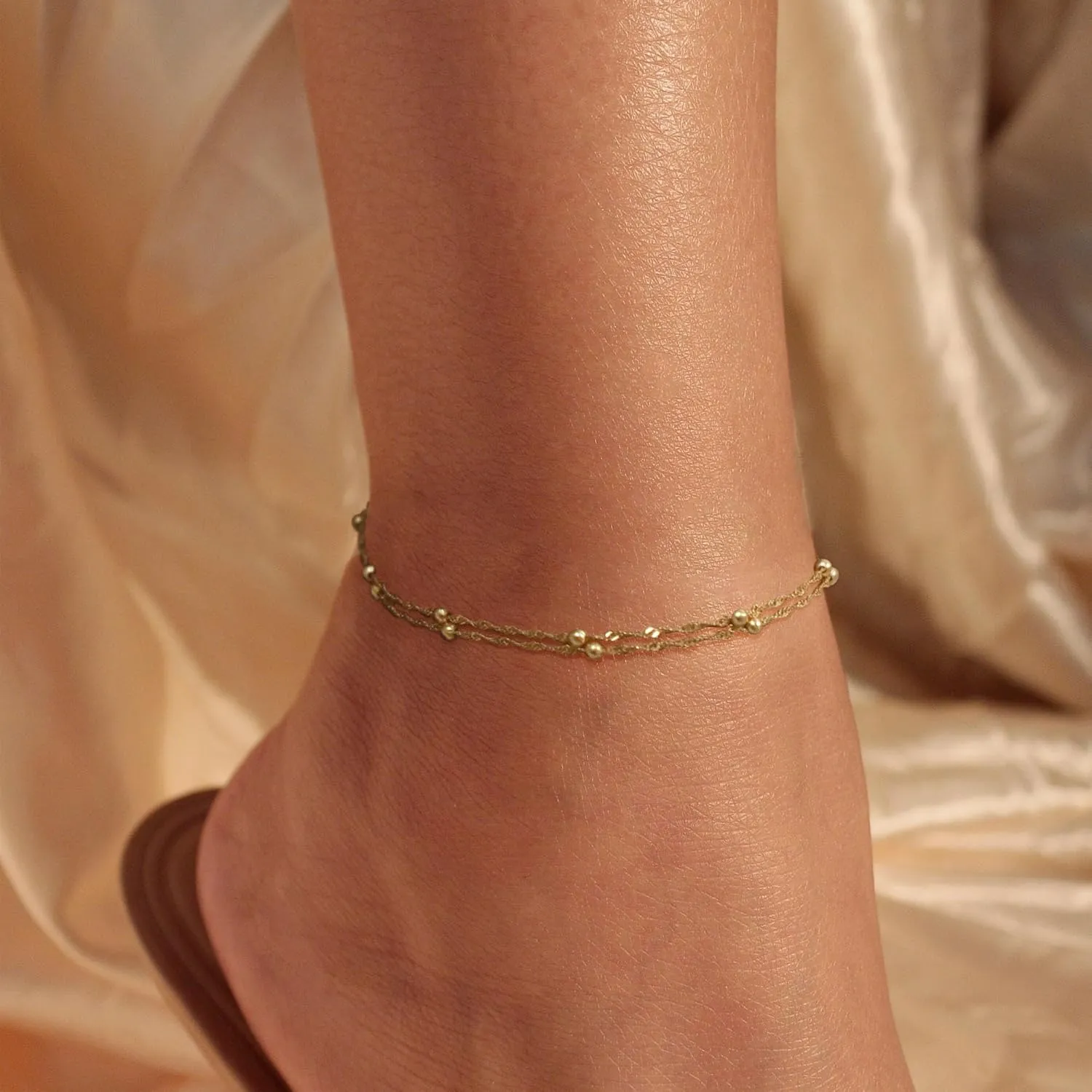 Ankle Bracelets for Women, Dainty 14K Gold Plated Beaded Chain Anklets Set Stackable Gold Anklets for Women Waterproof Layered Anklet Bracelet Cute Beach Summer Jewelry for Women