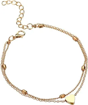 Ankle Bracelets For Women, Waterproof Cuban Link Heart Beads Herringbone Rhinestone Anklets Set Layered Anklet Bracelets For Women Gold Jewelry Gift
