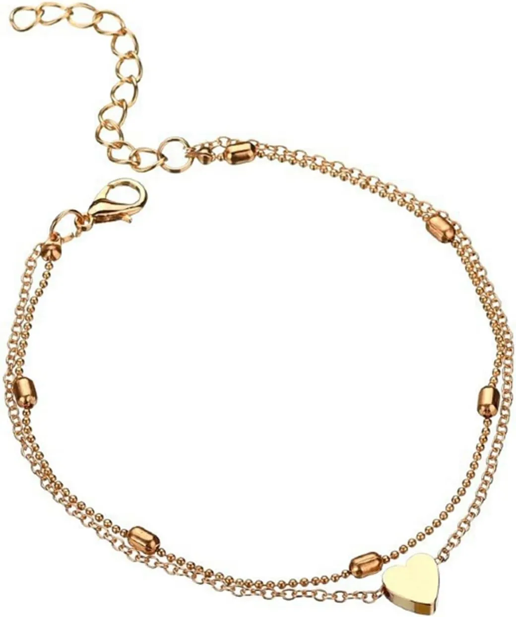 Ankle Bracelets For Women, Waterproof Cuban Link Heart Beads Herringbone Rhinestone Anklets Set Layered Anklet Bracelets For Women Gold Jewelry Gift