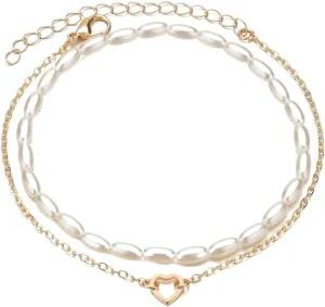 Anklet Bracelets for Women Waterproof, Heart Charm Dainty Layer Anklets for Women Trendy, Simple Chain Anklets Set Gifts for Women, Jewelry Gifts for Her Women Mom Wife Girlfriend