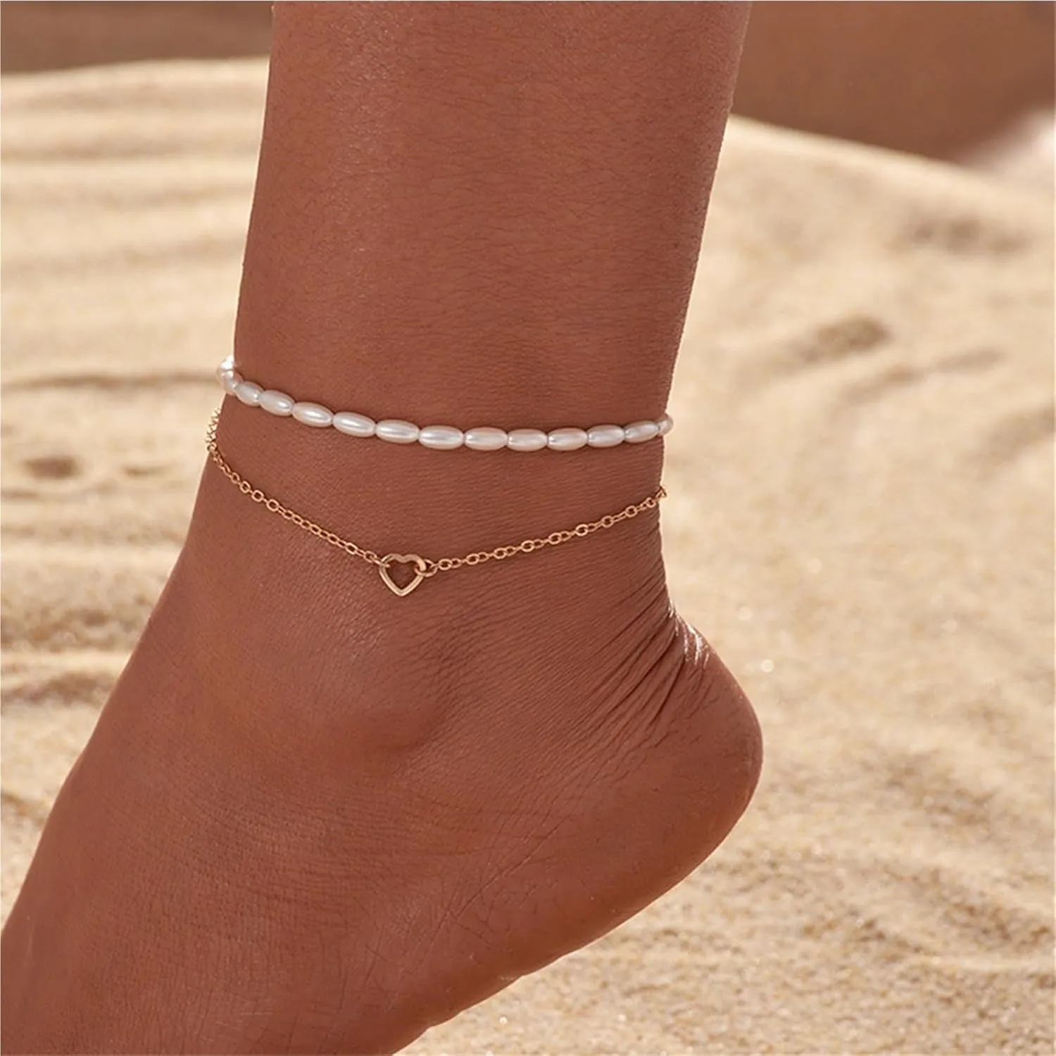 Anklet Bracelets for Women Waterproof, Heart Charm Dainty Layer Anklets for Women Trendy, Simple Chain Anklets Set Gifts for Women, Jewelry Gifts for Her Women Mom Wife Girlfriend