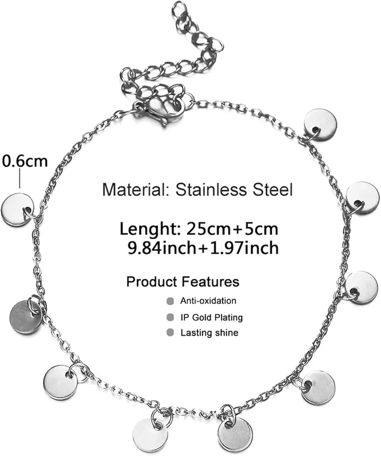 Anklets Gold for Women,Anklets Chain with Round Womens Anklets 11.81 inch Womens Stainless Steel Anklets