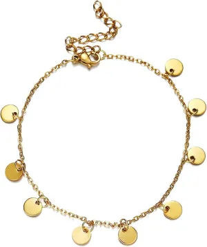 Anklets Gold for Women,Anklets Chain with Round Womens Anklets 11.81 inch Womens Stainless Steel Anklets