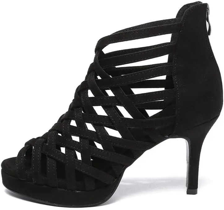 AOQUNFS Women's Ballroom Dance Shoes Platform Salsa Practice Performance Dance Boots,Model D33
