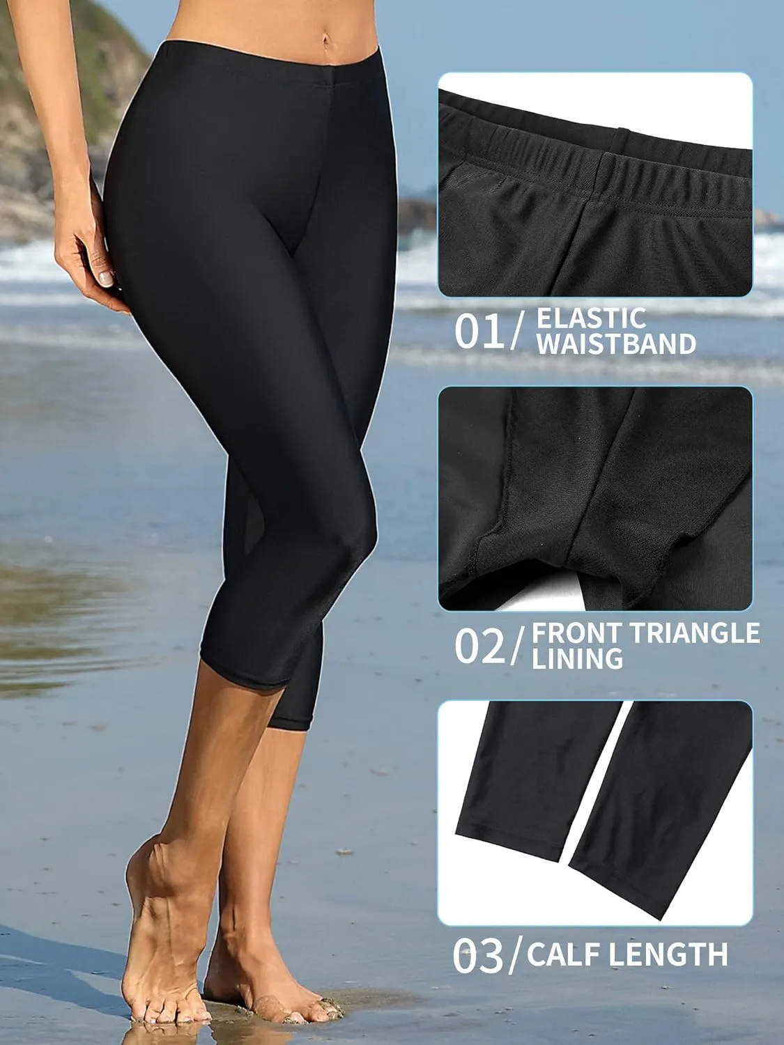 ATTRACO Swim Pants for Women High Waisted Swim Capris Swim Shorts Swimming Leggings