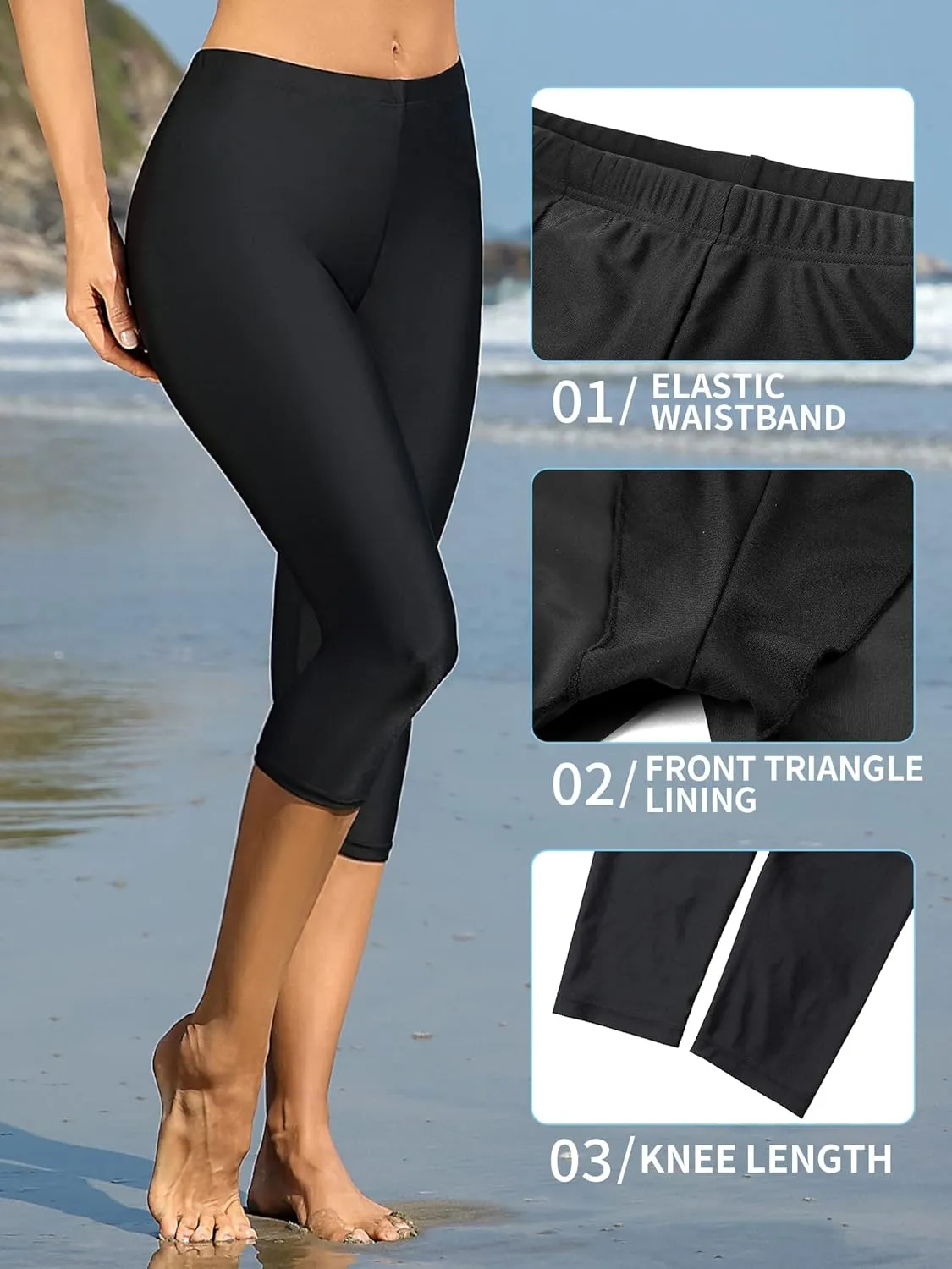 ATTRACO Swim Pants for Women High Waisted Swim Capris Swim Shorts Swimming Leggings
