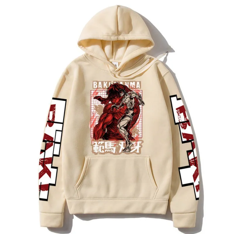 Baki the Grappler Print Anime Hoodies Hip Hop Style Pullovers Casual Streetwear Hoodie Daily Clothing