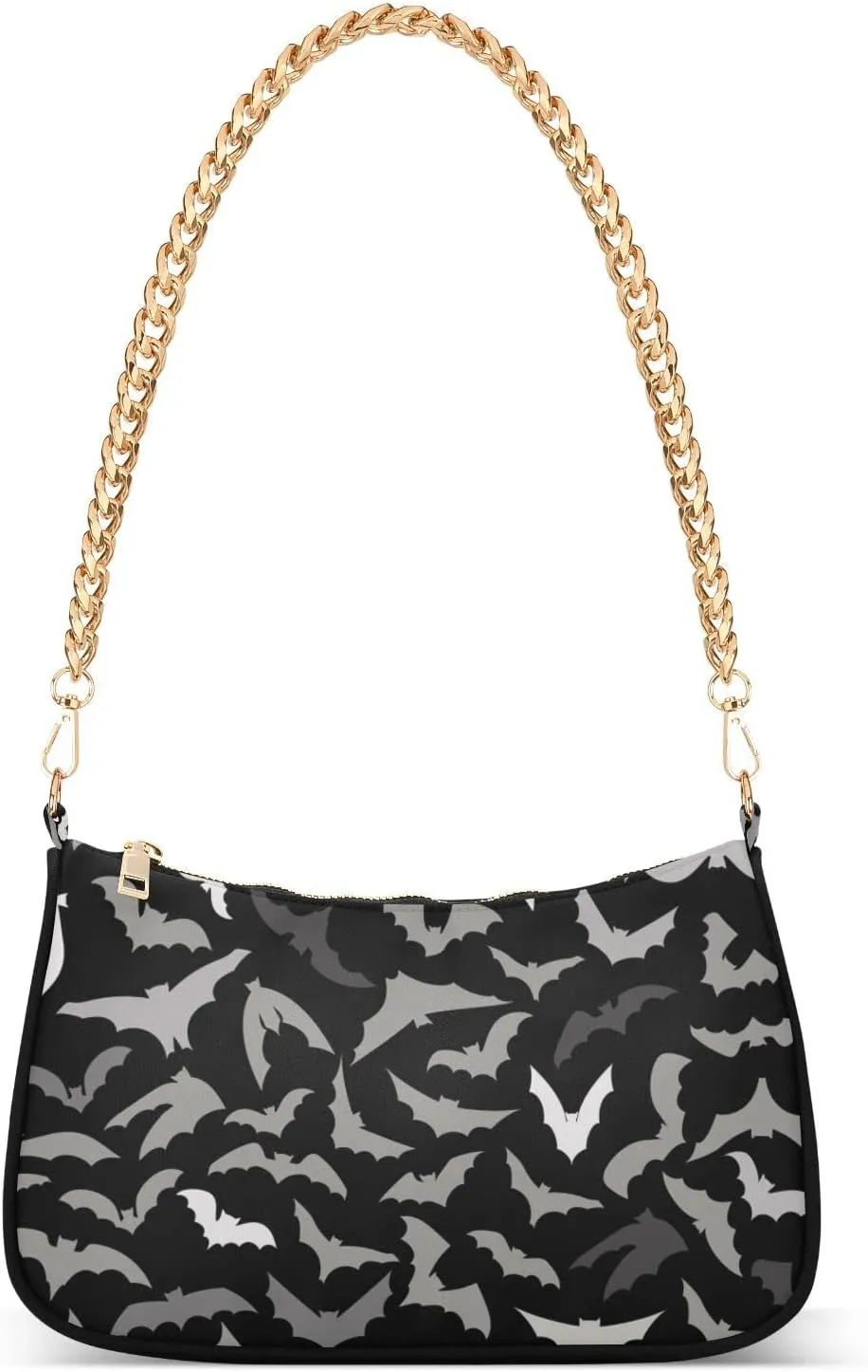 Bat Halloween Women's Chain Shoulder Bag, Metal Chain Strap Zip Purse for Women