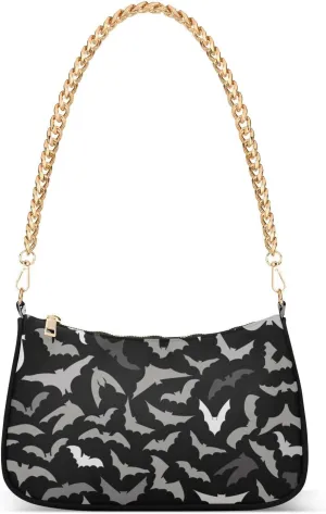 Bat Halloween Women's Chain Shoulder Bag, Metal Chain Strap Zip Purse for Women