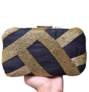 Beaded Embroidery Clutch for Evening Bag Cocktail Wedding Purse Bridal Prom Handbag Small Chain Strap Crossbody Bag - Black