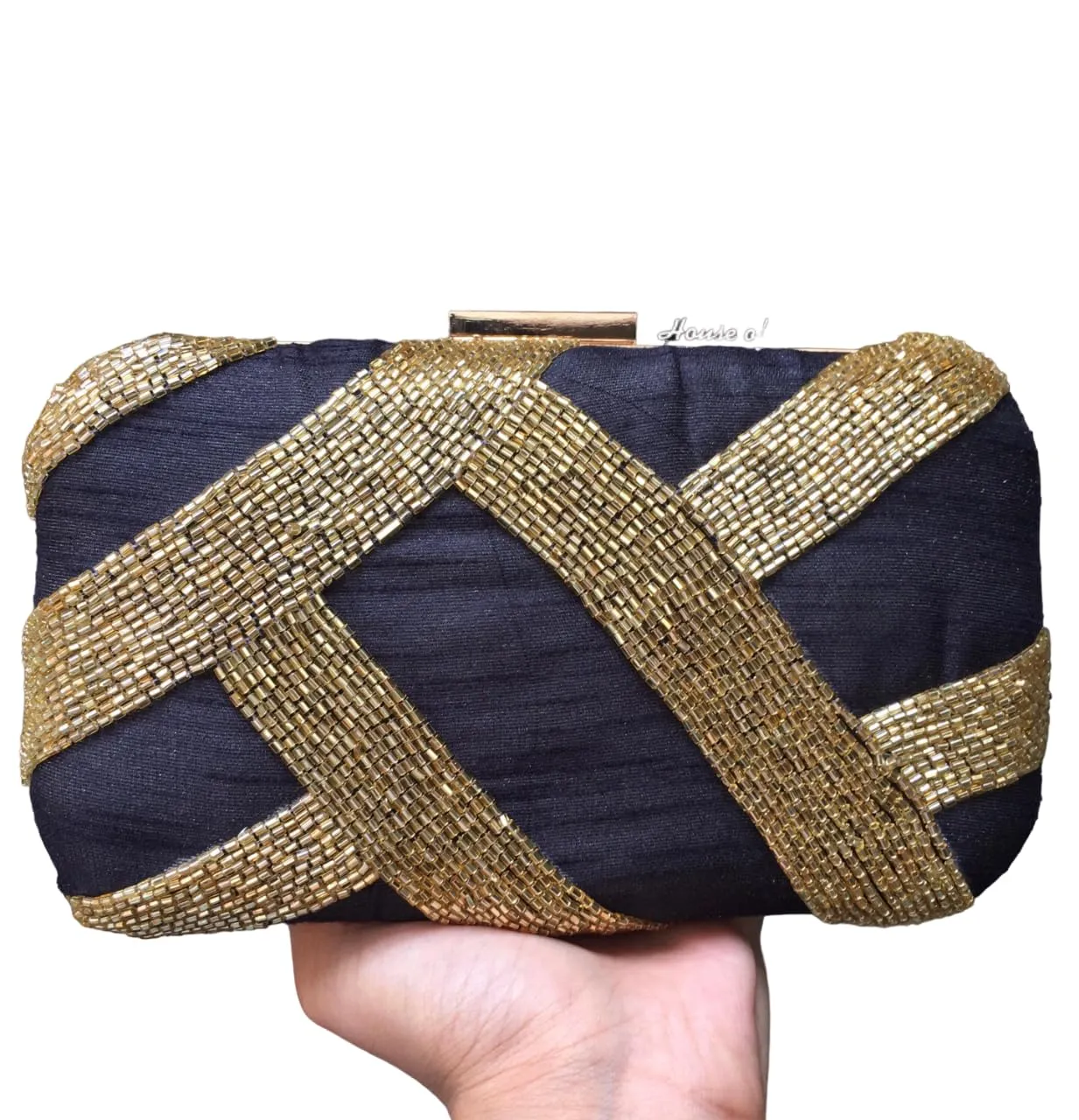 Beaded Embroidery Clutch for Evening Bag Cocktail Wedding Purse Bridal Prom Handbag Small Chain Strap Crossbody Bag - Black