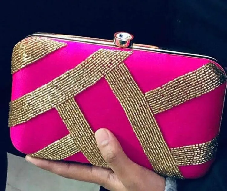 Beaded Embroidery Clutch for Evening Bag Cocktail Wedding Purse Bridal Prom Handbag Small Chain Strap Crossbody Bag - Pink