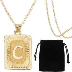 Beebeecraft 1 Box 1Pc Alphabet C Necklaces 18K Gold Plated Brass Letter Pendants with 1Pc Cable Chain and Rectangle Velvet Pouches for Men Women