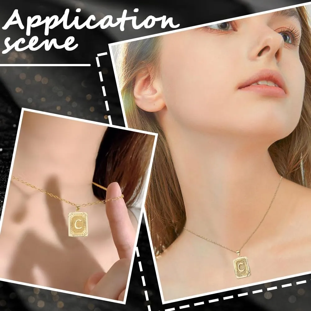 Beebeecraft 1 Box 1Pc Alphabet C Necklaces 18K Gold Plated Brass Letter Pendants with 1Pc Cable Chain and Rectangle Velvet Pouches for Men Women