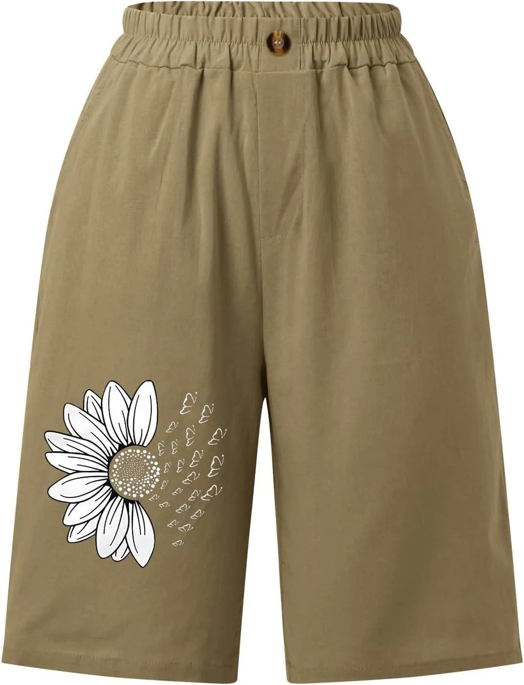 Bermuda Shorts for Women Cotton Linen Elastic High Waisted Casual Loose Shorts Comfy Lightweight Summer Shorts