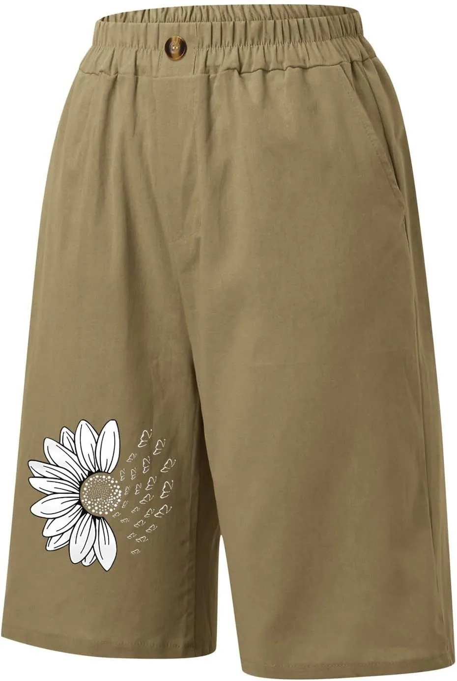Bermuda Shorts for Women Cotton Linen Elastic High Waisted Casual Loose Shorts Comfy Lightweight Summer Shorts