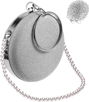 BESPORTBLE Evening Bag Set Silver Clutch Purse with Pearls Chain Wedding Party Accessory