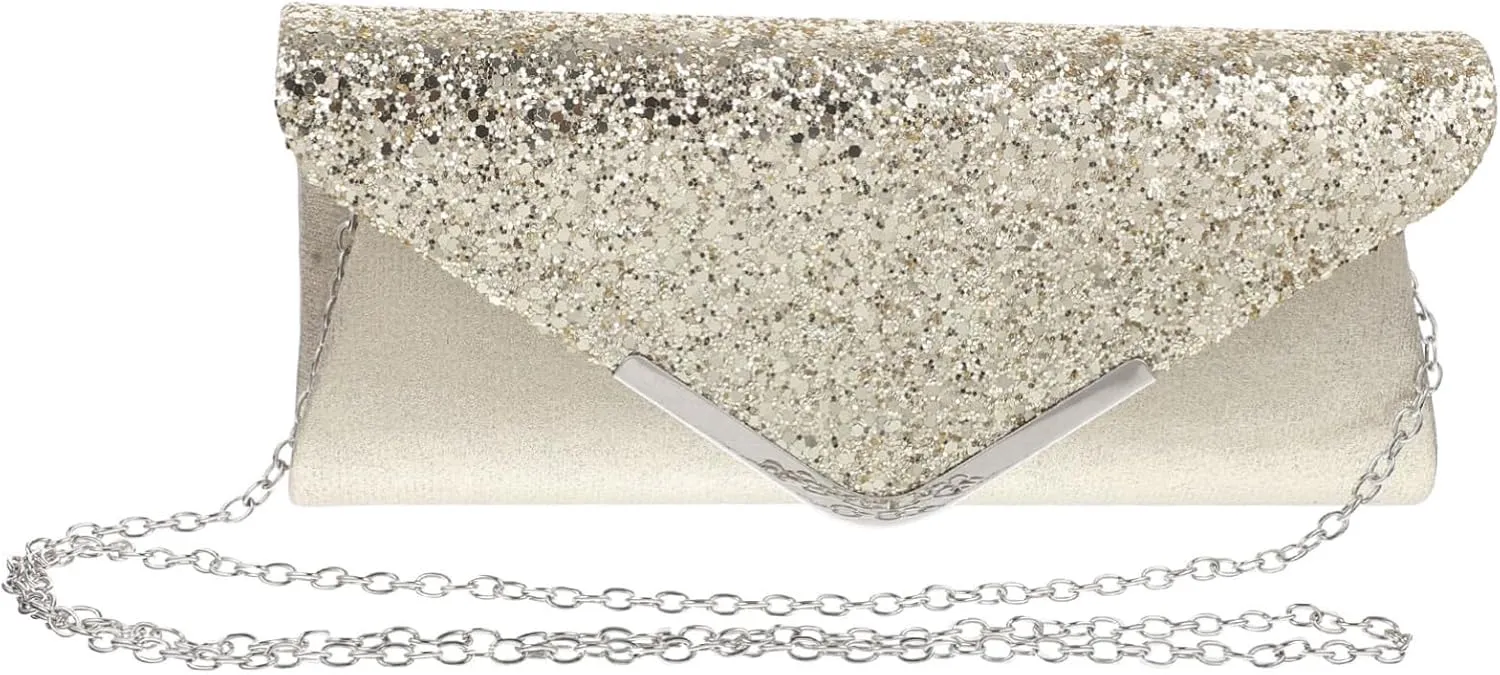 BESPORTBLE Luxurious Glitter Handbag Elegant Evening Clutch Magnetic Snap for Wedding Party Occasion