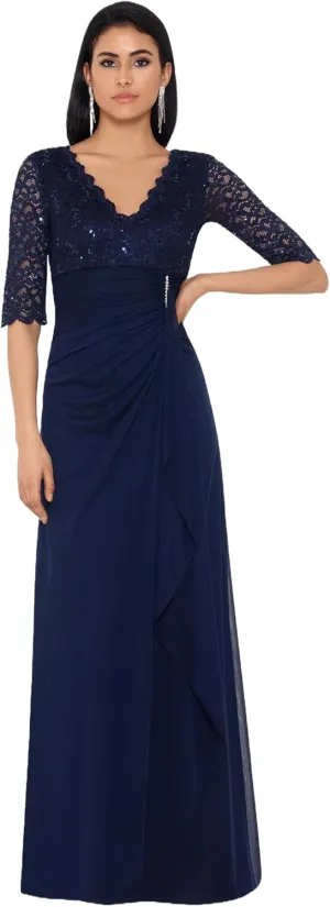 Betsy & Adam Women's Floor-Length, 3/4 Sleeve, Embellished, with Fitted Silhouette