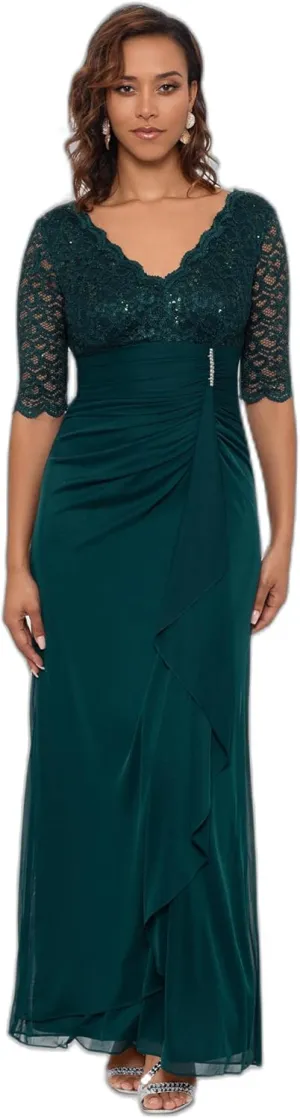Betsy & Adam Women's Floor-Length, 3/4 Sleeve, Embellished, with Fitted Silhouette