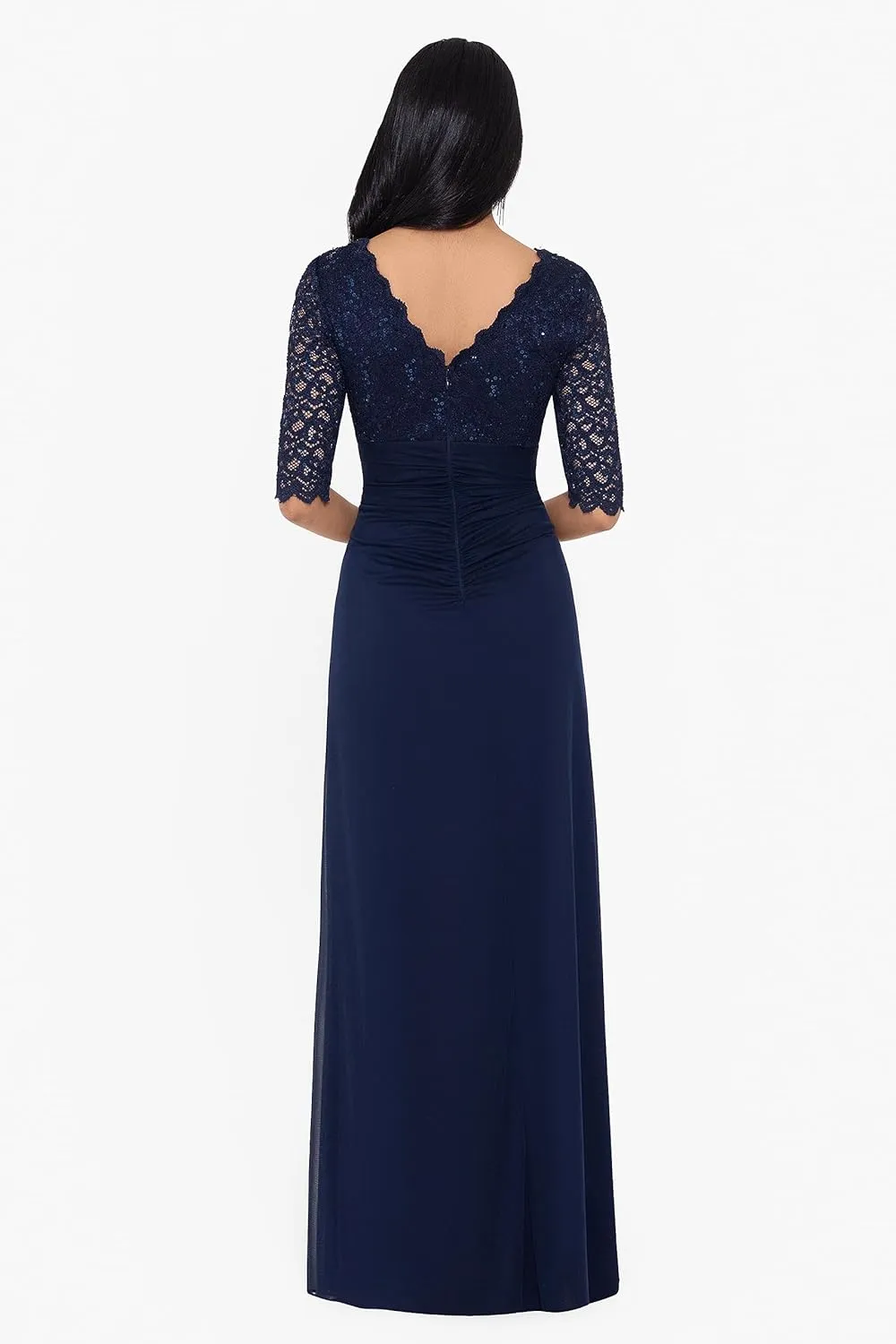 Betsy & Adam Women's Floor-Length, 3/4 Sleeve, Embellished, with Fitted Silhouette