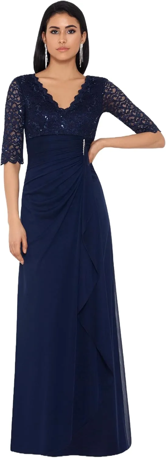 Betsy & Adam Women's Floor-Length, 3/4 Sleeve, Embellished, with Fitted Silhouette