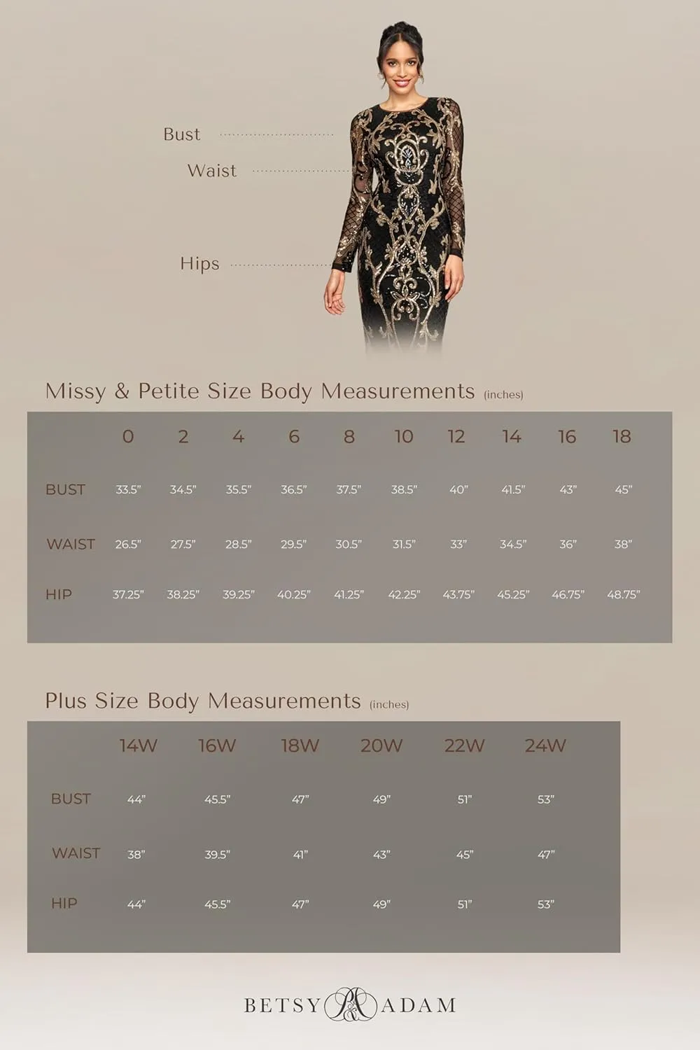 Betsy & Adam Women's Floor-Length, 3/4 Sleeve, Embellished, with Fitted Silhouette