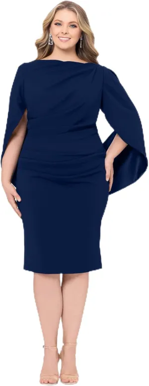 Betsy & Adam Women's Plus Size Cowl Neck Midi Scuba Crepe Dress
