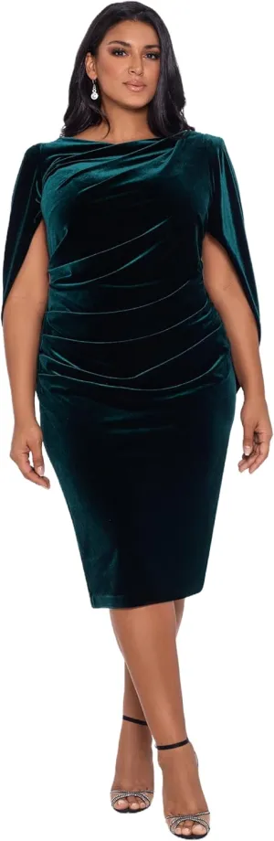 Betsy & Adam Women's Plus Size Short Velvet Cowl Neck Dress with Draped Back