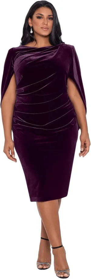 Betsy & Adam Women's Plus Size Short Velvet Cowl Neck Dress with Draped Back