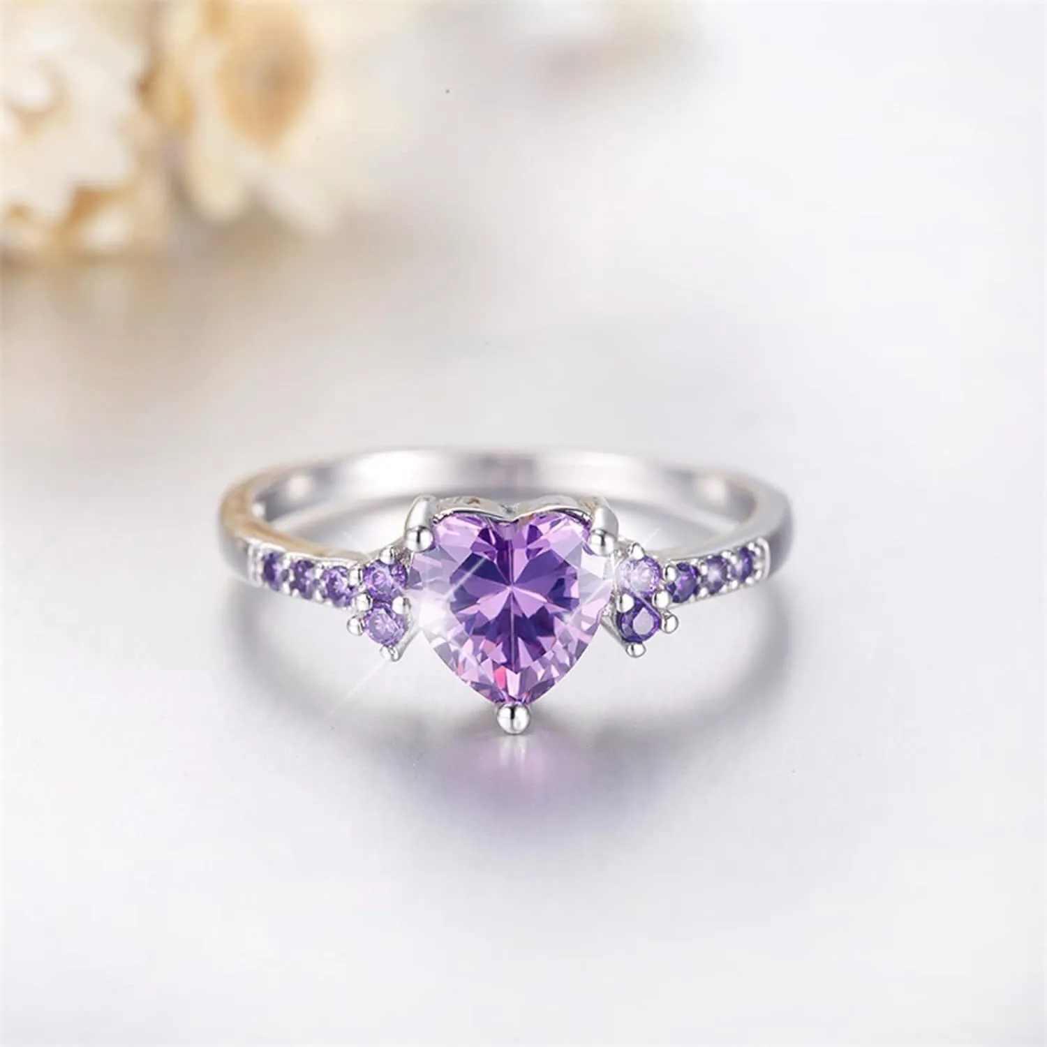 Birthstone Rings for Women Mother,925 Sterling Silver Cubic Zirconia Stackable Wedding Band Anniversary Jewelry Gift for Her