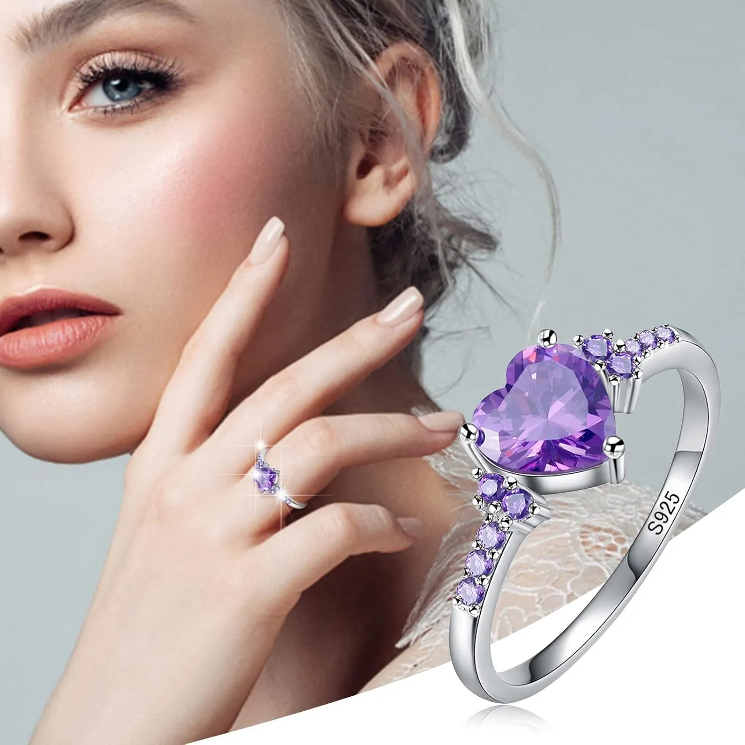 Birthstone Rings for Women Mother,925 Sterling Silver Cubic Zirconia Stackable Wedding Band Anniversary Jewelry Gift for Her
