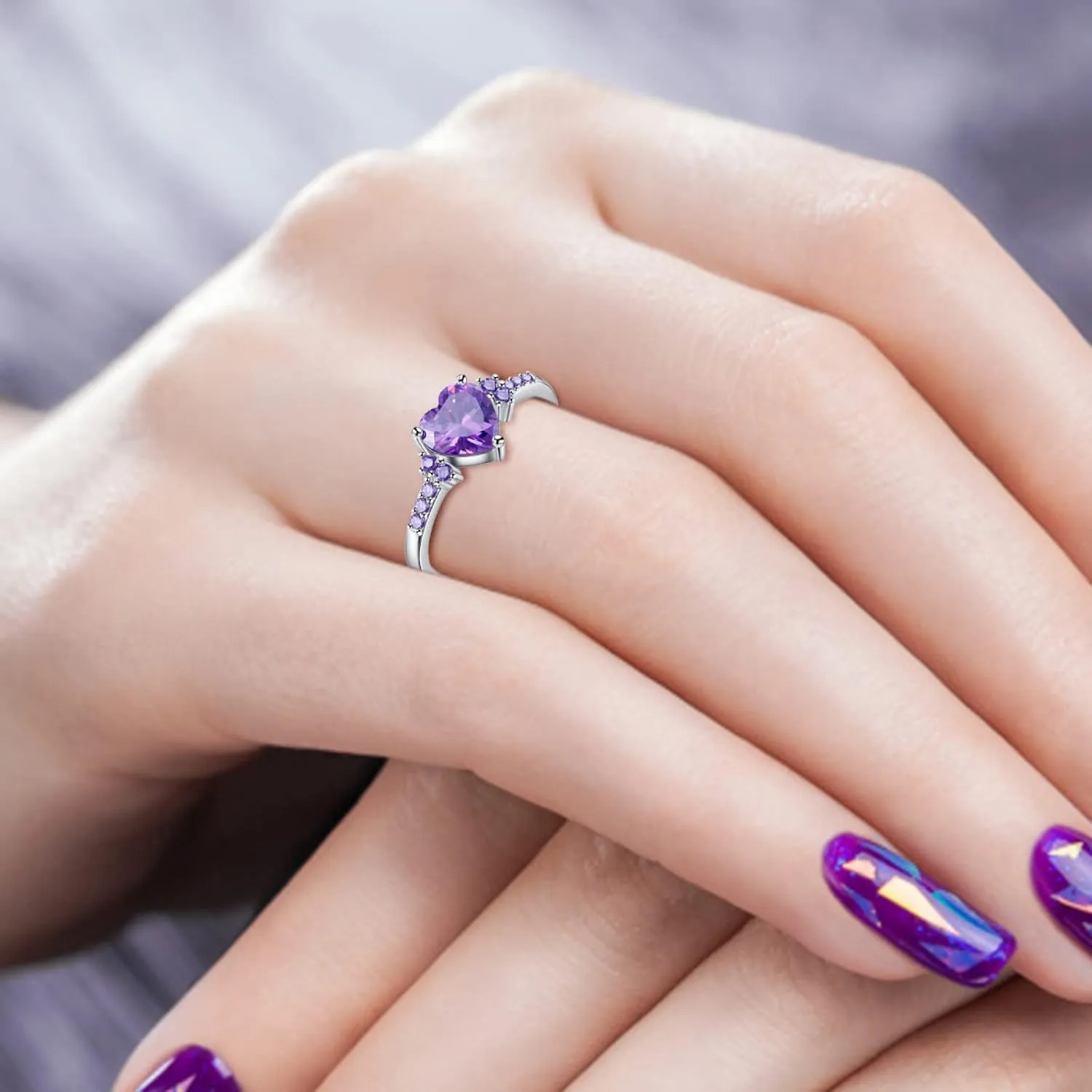 Birthstone Rings for Women Mother,925 Sterling Silver Cubic Zirconia Stackable Wedding Band Anniversary Jewelry Gift for Her