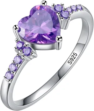 Birthstone Rings for Women Mother,925 Sterling Silver Cubic Zirconia Stackable Wedding Band Anniversary Jewelry Gift for Her