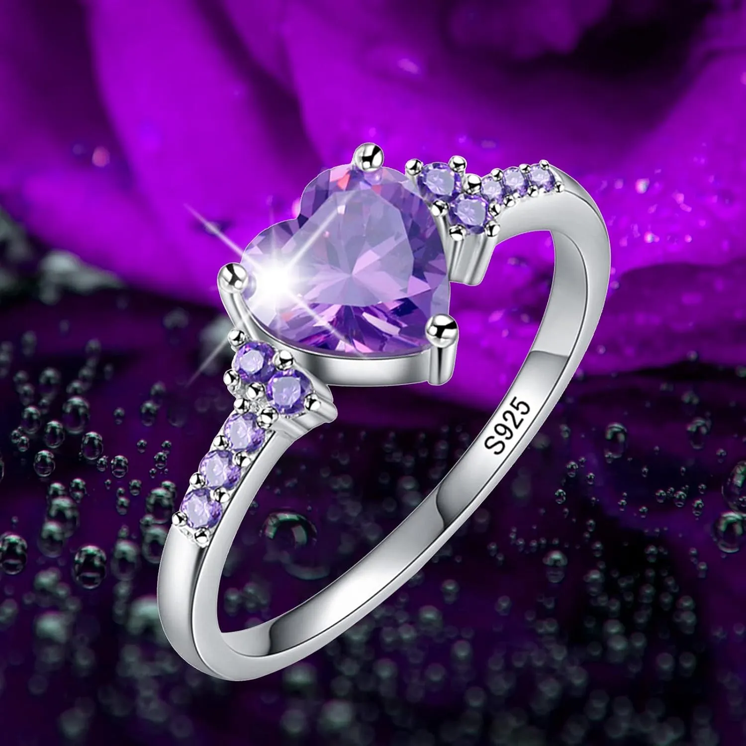 Birthstone Rings for Women Mother,925 Sterling Silver Cubic Zirconia Stackable Wedding Band Anniversary Jewelry Gift for Her