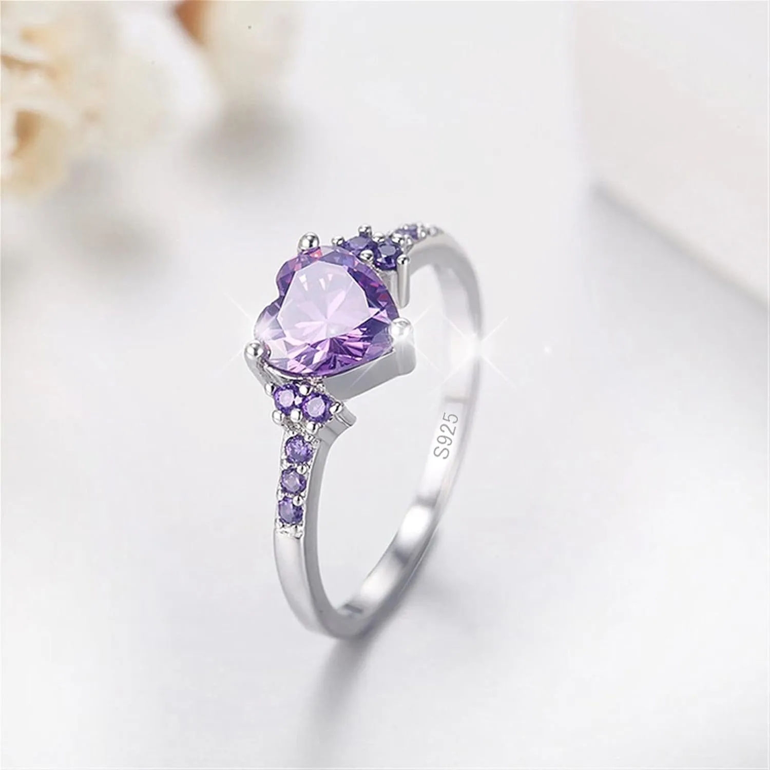 Birthstone Rings for Women Mother,925 Sterling Silver Cubic Zirconia Stackable Wedding Band Anniversary Jewelry Gift for Her