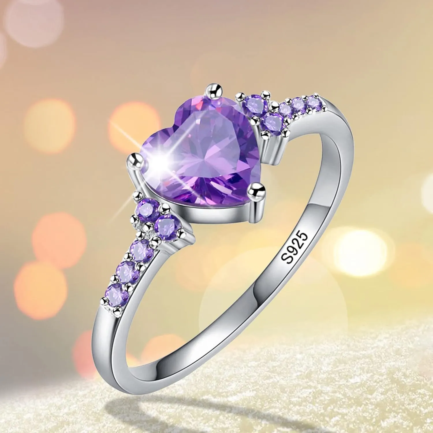 Birthstone Rings for Women Mother,925 Sterling Silver Cubic Zirconia Stackable Wedding Band Anniversary Jewelry Gift for Her
